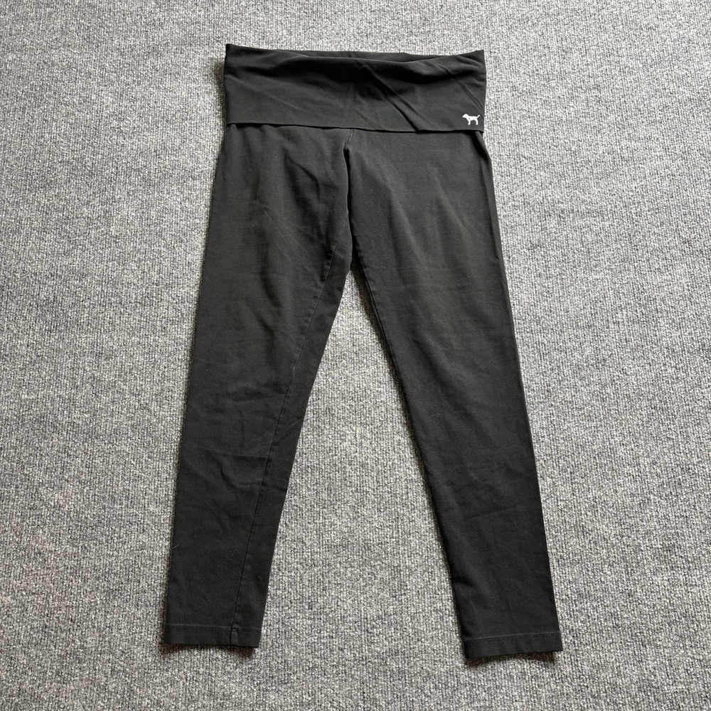 Victorias Secret Foldover Yoga Pants Leggings Love Pink Black Women's Medium